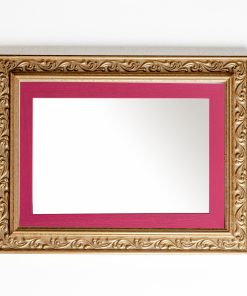 Καθρέπτης  ξύλινος τοίχου οριζόντιος χρώμα χρυσό ματ με σκαλίσματα και φούξια σχέδιο K2022/1 & 29/16-Hoper.gr