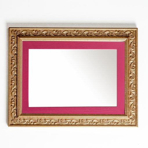 Wooden wall mirror horizontal gold matte color with carvings and fuchsia pattern K2022/1 & 29/16-Hoper.gr