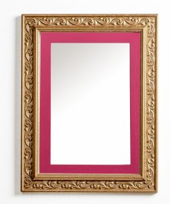 Wooden wall mirror vertical color matte gold with carvings and fuchsia pattern K2022/1 & 29/16-Hoper.gr