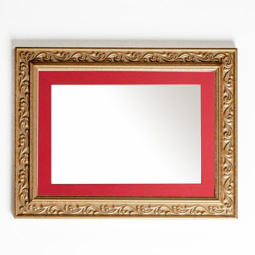 Wooden wall mirror horizontal gold matte color with carvings and red pattern K2022/1 & 29/34-Hoper.gr