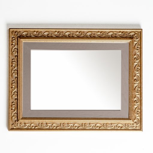 Wooden wall mirror horizontal color matte gold with carvings and gray light design K2022/1 & 29/43-Hoper.gr