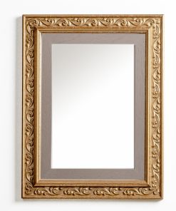 Wooden wall mirror vertical color matte gold with carvings and light gray design K2022/1 & 29/43-Hoper.gr