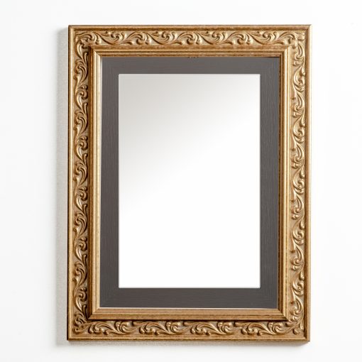 Wooden wall mirror vertical color matte gold with carvings and dark gray design K2022/1 & 29/64-Hoper.gr