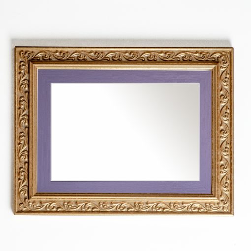 Wooden wall mirror horizontal gold matte color with carvings and purple design K2022/1 & 29/95-Hoper.gr