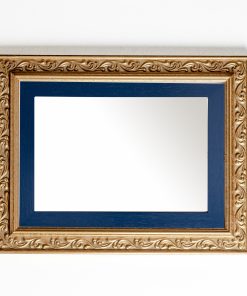 Wooden wall mirror horizontal golden color matte with carvings and blue design K2022/1 & 29/98-Hoper.gr