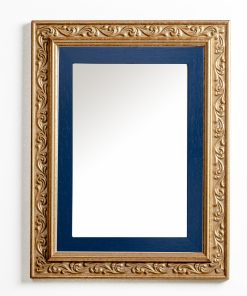 Wooden wall mirror vertical color matte gold with carvings and blue pattern K2022/1 & 29/98-Hoper.gr
