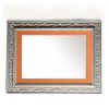 Wooden wall mirror horizontal silver matte with carvings and orange pattern K2022/2 & 29/11-Hoper.gr