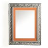 Wooden wall mirror vertical silver matte with carvings and orange pattern K2022/2 & 29/11-Hoper.gr