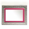 Wooden wall mirror horizontal silver matte with carvings and fuchsia pattern K2022/2 & 29/16-Hoper.gr
