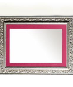 Wooden wall mirror horizontal silver matte with carvings and fuchsia pattern K2022/2 & 29/16-Hoper.gr