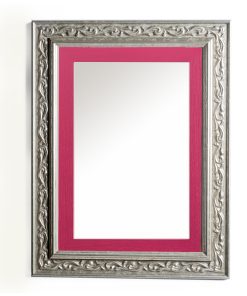 Wooden wall mirror vertical silver matte with carvings and fuchsia design K2022/2 & 29/16-Hoper.gr