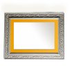 Wooden wall mirror horizontal silver matte with carvings and yellow pattern K2022/2 & 29/18-Hoper.gr