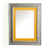 Vertical wooden wall mirror silver matte with carvings and yellow pattern K2022/2 & 29/18-Hoper.gr