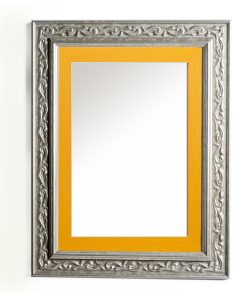Vertical wooden wall mirror silver matte with carvings and yellow pattern K2022/2 & 29/18-Hoper.gr