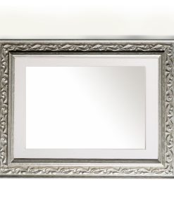 Wooden wall mirror horizontal silver matte with carvings and white pattern K2022/2 & 29/3-Hoper.gr