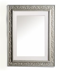 Wooden wall mirror vertical silver matte with carvings and white pattern K2022/2 & 29/3-Hoper.gr