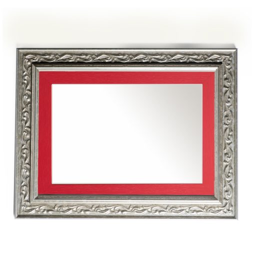 Wooden wall mirror horizontal silver matte with carvings and red design K2022/2 & 29/34-Hoper.gr