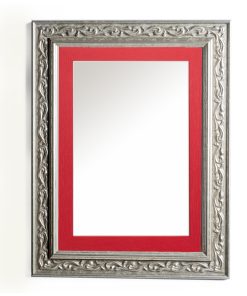 Vertical wooden wall mirror silver matte with carvings and red design K2022/2 & 29/34-Hoper.gr