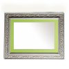 Wooden wall mirror horizontal silver matte with carvings and green design K2022/2 & 29/38-Hoper.gr