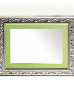 Wooden wall mirror horizontal silver matte with carvings and green design K2022/2 & 29/38-Hoper.gr