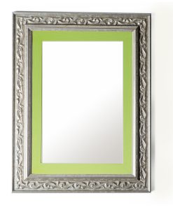 Vertical wooden wall mirror silver matte with carvings and green design K2022/2 & 29/38-Hoper.gr