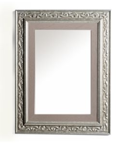 Wooden wall mirror vertical silver matte with carvings and light gray design K2022/2 & 29/43-Hoper.gr