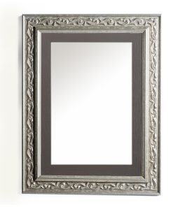 Wooden wall mirror vertical silver matte with carvings and dark gray pattern K2022/2 & 29/64-Hoper.gr