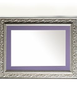 Wooden wall mirror horizontal silver matte with carvings and purple design K2022/2 & 29/95-Hoper.gr