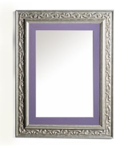 Vertical wooden wall mirror silver matte with carvings and purple pattern K2022/2 & 29/95-Hoper.gr