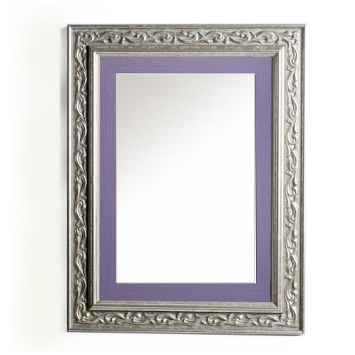 Vertical wooden wall mirror silver matte with carvings and purple pattern K2022/2 & 29/95-Hoper.gr