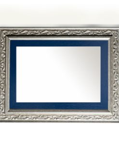 Wooden wall mirror horizontal silver matte with carvings and blue design K2022/2 & 29/98-Hoper.gr
