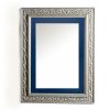 Wooden wall mirror vertical silver matte with carvings and blue pattern K2022/2 & 29/98-Hoper.gr
