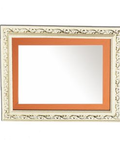 Καθρέπτης  ξύλινος τοίχου οριζόντιος  λευκό εκρού και πορτοκαλί με χρυσές λεπτομέρειες στα  σκαλίσματα σχέδιο K2022/3 & 29/11-Hoper.gr