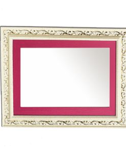 Horizontal wooden wall mirror white off-white and fuchsia with gold details in the carvings design K2022/3 & 29/16-Hoper.gr