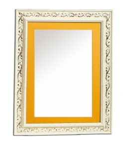 Vertical wooden wall mirror white off-white and yellow with gold details in the carvings design K2022/3 & 29/18-Hoper.gr