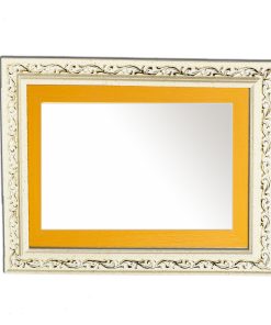 Horizontal wooden wall mirror white off-white and yellow with gold details in the carvings design K2022/3 & 29/18-Hoper.gr