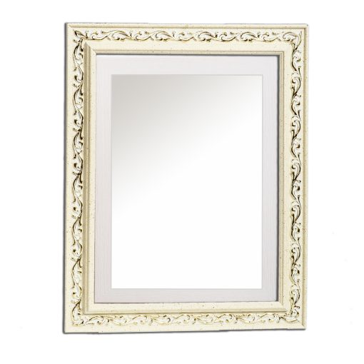 Vertical wooden wall mirror white off-white and white with gold details in the carvings design K2022/3 & 29/3-Hoper.gr