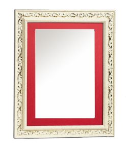 Vertical wooden wall mirror white off-white and red with gold details in the carvings design K2022/3 & 29/34-Hoper.gr