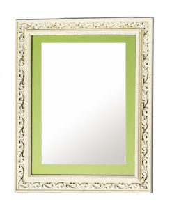 Vertical wooden wall mirror white off-white and green with gold details in the carvings design K2022/3 & 29/38-Hoper.gr