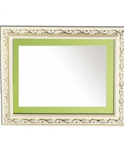 Horizontal wooden wall mirror white off-white and green with gold details in the carvings design K2022/3 & 29/38-Hoper.gr