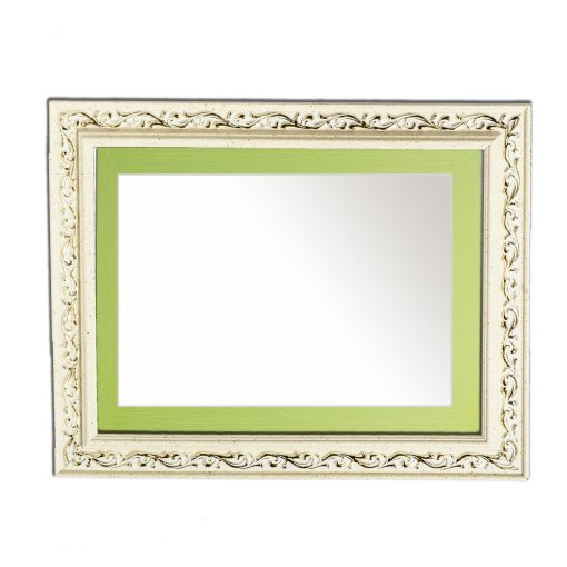 Καθρέπτης  ξύλινος τοίχου οριζόντιος  λευκό εκρού και πράσινο με χρυσές λεπτομέρειες στα  σκαλίσματα σχέδιο K2022/3 & 29/38-Hoper.gr