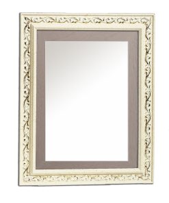 Vertical wooden wall mirror white off-white and light gray with gold details in the carvings design K2022/3 & 29/43-Hoper.gr