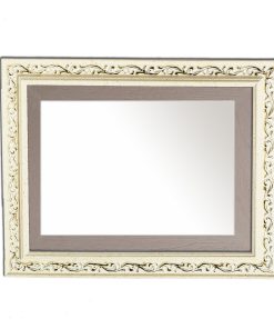Horizontal wooden wall mirror white off-white and light gray with gold details in the carvings design K2022/3 & 29/43-Hoper.gr