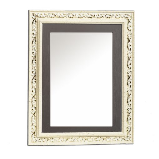 Vertical wooden wall mirror white off-white and dark gray with gold details in the carvings design K2022/3 & 29/64-Hoper.gr