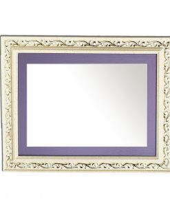 Horizontal wooden wall mirror white off-white and purple with gold details in the carvings design K2022/3 & 29/95-Hoper.gr
