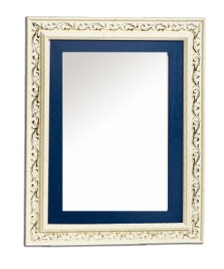 Vertical wooden wall mirror white off-white and blue with gold details in the carvings design K2022/3 & 29/98-Hoper.gr
