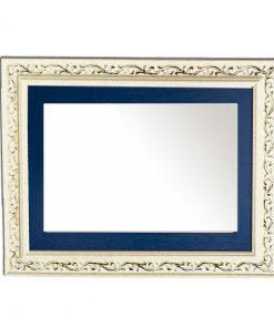 Horizontal wooden wall mirror white off-white and blue with gold details in the carvings design K2022/3 & 29/98-Hoper.gr