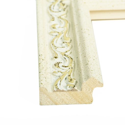 Καθρέπτης  ξύλινος τοίχου οριζόντιος  λευκό εκρού με χρυσές λεπτομέρειες στα  σκαλίσματα  σχέδιο Κ2202/3-Hoper.gr