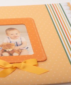 Children's album RIBBON Orange with a window for a photo, dimensions 31x31 cm, 60 pages with rice paper and an introductory page-Hoper.gr
