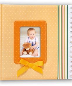 Children's album RIBBON Orange with a window for a photo, dimensions 31x31 cm, 60 pages with rice paper and an introductory page-Hoper.gr